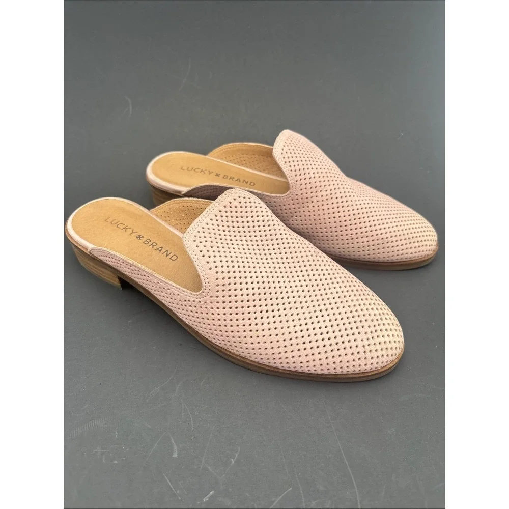 Lucky Brand Shoes Women's Size 7MCoryna Pink Perforated Suede Slip On Mule Flats